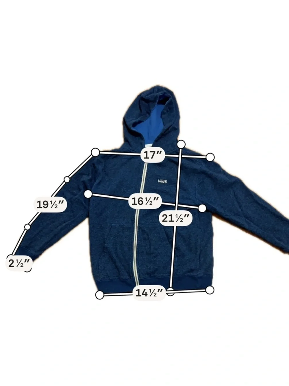 Vans Boys Navy Zip Up Hoodie Sweatshirt Size Medium